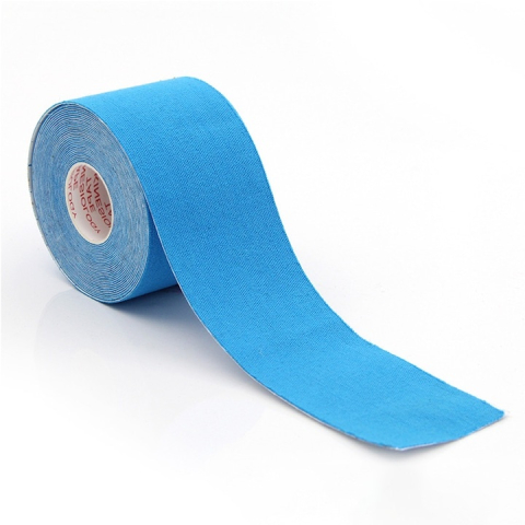 SPORT ȘI ACTIVITĂȚI - Banda kinesiologica albastra 5 cm x 5 m, impermeabila, elastica, din bumbac si elastan, suport pentru articulatii si musculatura, sport si recuperare
