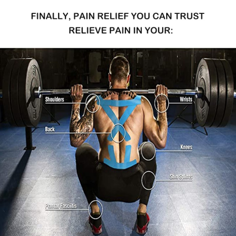 Banda kinesiologica albastra 5 cm x 5 m, impermeabila, elastica, din bumbac si elastan, suport pentru articulatii si musculatura, sport si recuperare [2]