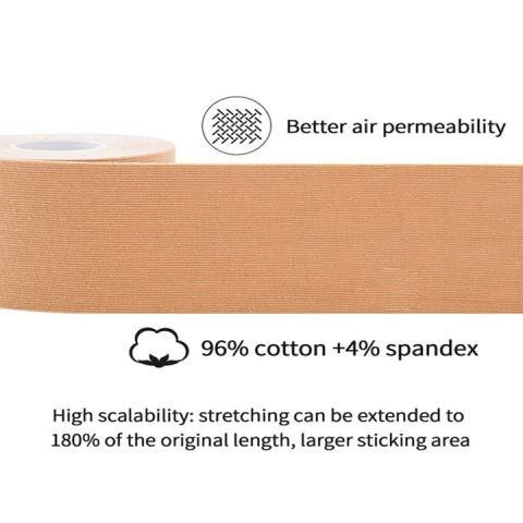 Banda kinesiologica bej 5 cm x 5 m, impermeabila, elastica, bumbac si elastan, suport muscular si articular pentru sport si recuperare [1]