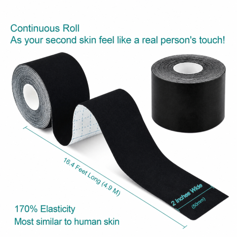 Banda kinesiologica neagra 5 cm x 4.9 m, impermeabila si elastica, suport muscular si articular pentru sport, fitness si recuperare [1]