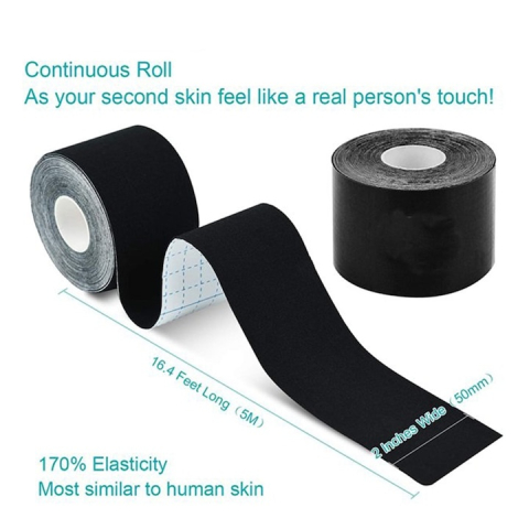 Banda kinesiologica neagra 5 cm x 5 m, impermeabila, elastica, bumbac si elastan, suport muscular si articular pentru sport si recuperare [2]
