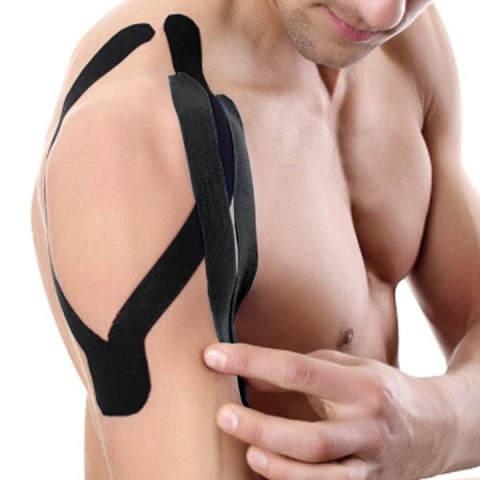 Banda kinesiologica neagra 5 cm x 5 m, impermeabila, elastica, bumbac si elastan, suport muscular si articular pentru sport si recuperare [5]