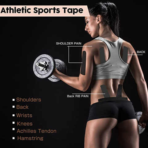 Banda kinesiologica neagra 5 cm x 5 m, impermeabila, elastica, bumbac si elastan, suport muscular si articular pentru sport si recuperare [7]