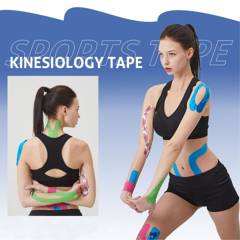 Banda kinesiologica neagra 5 cm x 5 m, impermeabila, elastica, bumbac si elastan, suport muscular si articular pentru sport si recuperare [8]