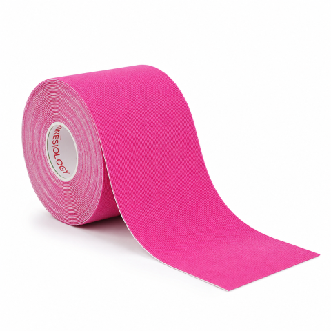 SPORT ȘI ACTIVITĂȚI - Banda kinesiologica roz 5 cm x 5 m, impermeabila, elastica, bumbac si elastan, suport muscular si articular pentru sport si recuperare