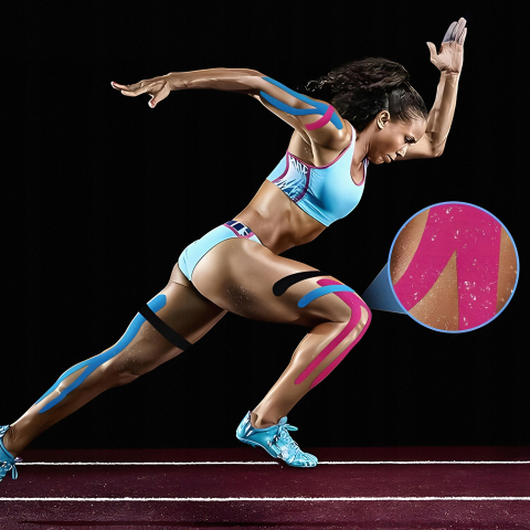 Banda kinesiologica roz 5 cm x 5 m, impermeabila, elastica, bumbac si elastan, suport muscular si articular pentru sport si recuperare [9]