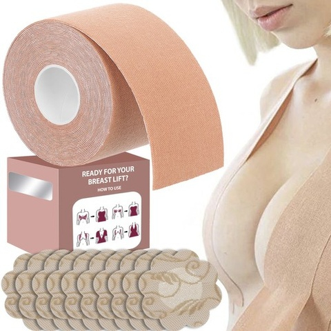 Ustensile îngrijire corp - Banda modelatoare pentru sustinerea bustului, 5 m x 5 cm, extensie 180%, impermeabila, 10 protectii pentru mameloane