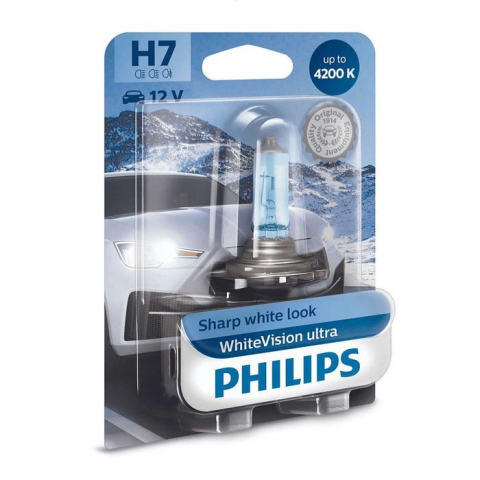 Lumini auto - Bec auto pentru far, Philips WhiteVision Ultra H7, 55 W, 12 V