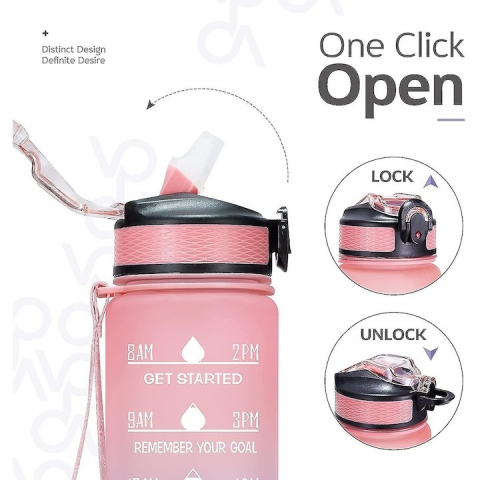 Bidon de apa 1L pentru fitness, sport, cu mesaje motivationale, BPA-Free, Non-Toxic, din Tritan - roz, albastru [4]