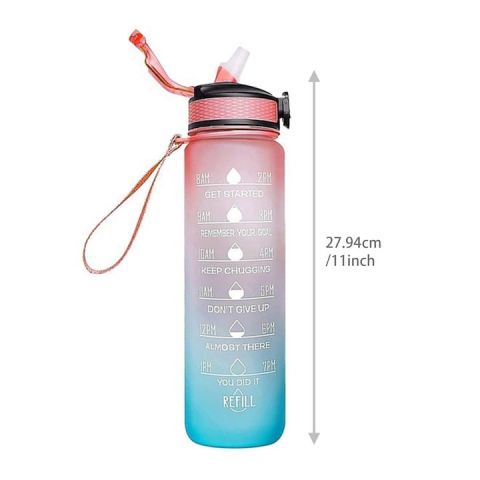 Bidon de apa 1L pentru fitness, sport, cu mesaje motivationale, BPA-Free, Non-Toxic, din Tritan - roz, albastru [2]