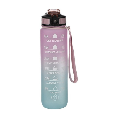 SPORT ȘI ACTIVITĂȚI - Bidon de apa 1L pentru fitness, sport, cu mesaje motivationale, BPA-Free, Non-Toxic, din Tritan - roz, albastru