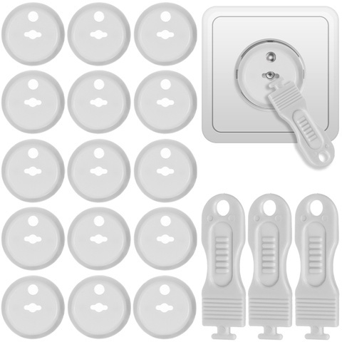 Protectie mobilier - Blocatoare de siguranta pentru prize, set 15 protectii electrice cu 3 chei de acces, compatibile cu majoritatea prizelor
