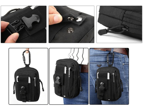 Borseta tactica militara MOLLE pentru centura, impermeabila, compartimentata, organizator EDC, outdoor camping, drumetii, ciclism, neagra [4]