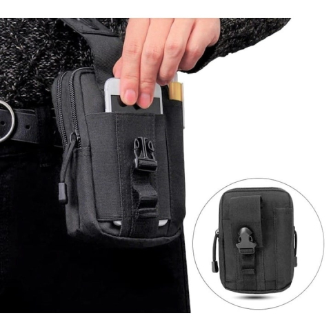 Borseta tactica pentru talie multifunctionala 1L, organizator EDC, poliester rezistent, impermeabila, neagra, 18 cm [5]