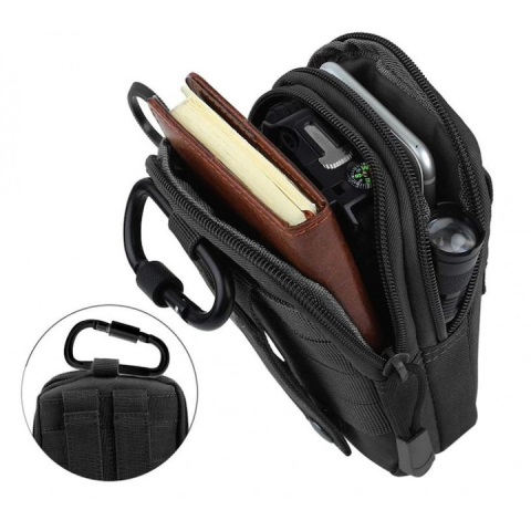 Borseta tactica pentru talie multifunctionala 1L, organizator EDC, poliester rezistent, impermeabila, neagra, 18 cm [4]