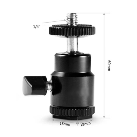 Brat cotit metalic cu cap de bila 360° rotativ, montura 1/4 inch si patina hot shoe, adaptor aluminiu pentru suport telefon, camere foto si accesorii vlogging [1]