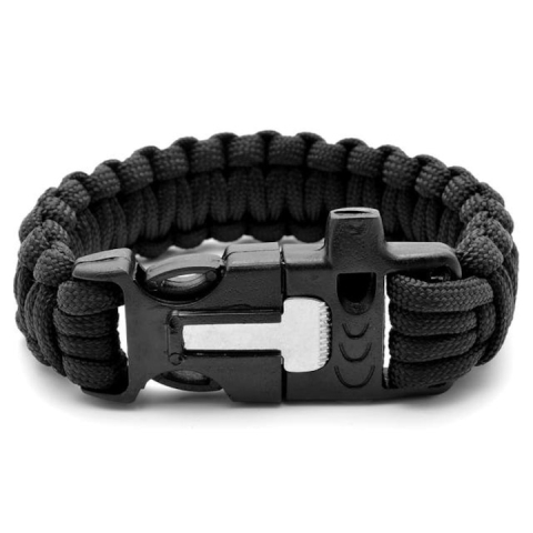 Bratara de supravietuire multifunctionala cu busola, cutit, fluier, snur paracord si cremene, inchidere cu clips, negru - gri – accesoriu compact pentru drumetii si situatii de urgenta [2]