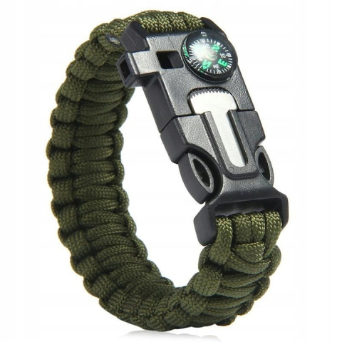 Diverse camping - Bratara de supravietuire multifunctionala cu cutit, fluier, busola, bricheta si coarda paracord, model verde negru – accesoriu tehnic pentru drumetii si activitati outdoor