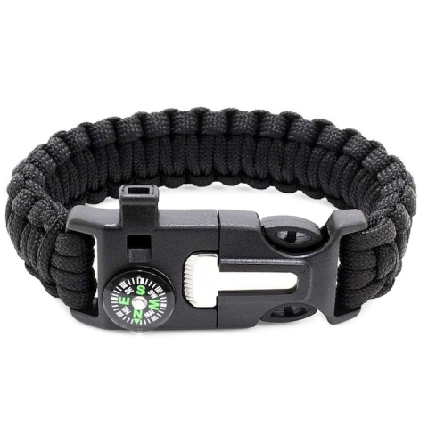 Bratara de supravietuire multifunctionala cu cutit, fluier, busola, bricheta si coarda paracord, negru – accesoriu compact pentru drumetii, camping si situatii de urgenta [3]