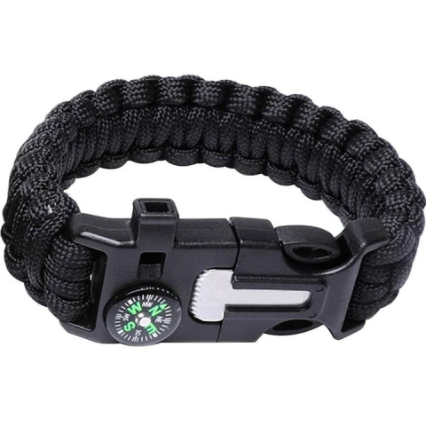 Bratara de supravietuire multifunctionala cu cutit, fluier, busola, bricheta si coarda paracord, negru – accesoriu compact pentru drumetii, camping si situatii de urgenta [4]
