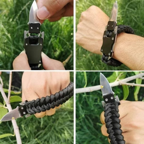 Bratara supravietuire pentru camping, cutit inclus - Negru [3]