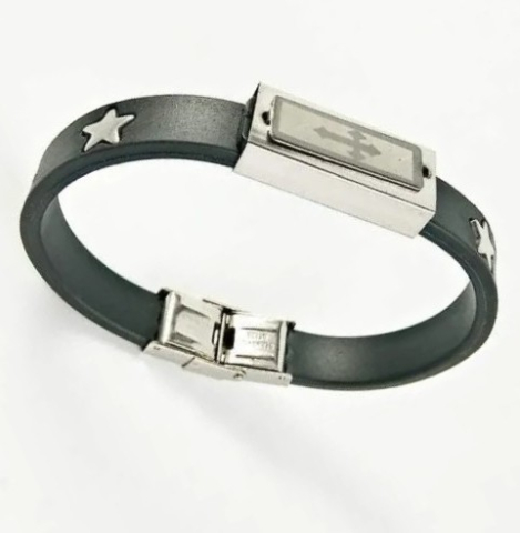 CADOURI - Bratara tip curea din silicon, neagra, cu catarama si placuta din inox, diametru reglabil