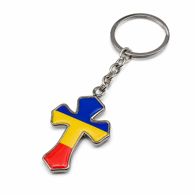 CASA & GRADINA - Breloc argintiu 10,3 cm cu cruce tricolor 2,1 x 3,4 cm, port chei din otel inoxidabil cu steagul Romaniei pentru femei si barbati, cadou patriotic