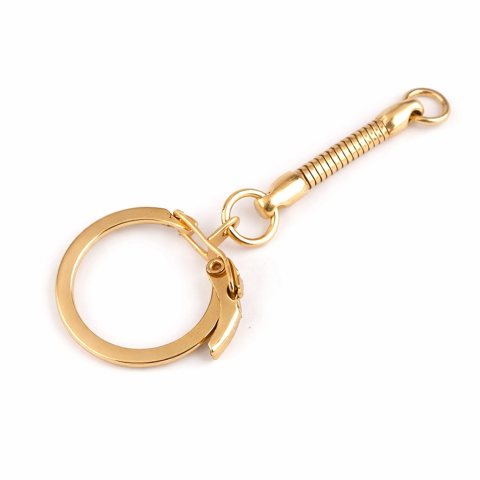 CASA & GRADINA - Breloc auriu cu carabina laterala si lant metalic pentru chei, genti, fermoare si accesorii handmade, 6 cm