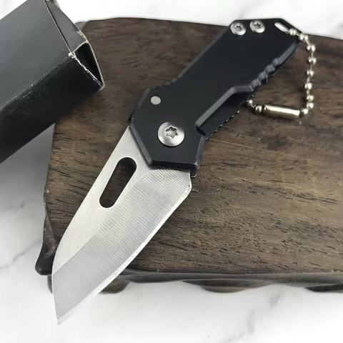 Breloc briceag pliabil multifunctional din metal, mini cutit EDC pentru chei, compact 5.3-8.8 cm, negru argintiu [6]