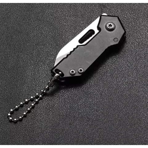 Breloc briceag pliabil multifunctional din metal, mini cutit EDC pentru chei, compact 5.3-8.8 cm, negru argintiu [2]