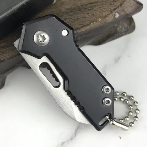 Breloc briceag pliabil multifunctional din metal, mini cutit EDC pentru chei, compact 5.3-8.8 cm, negru argintiu [4]