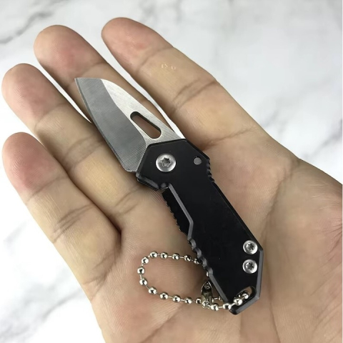 Breloc briceag pliabil multifunctional din metal, mini cutit EDC pentru chei, compact 5.3-8.8 cm, negru argintiu [7]