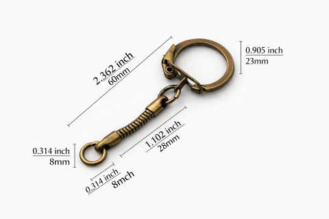 Breloc bronz cu carabina laterala si lant metalic pentru chei, genti, fermoare si accesorii handmade, 6 cm [2]
