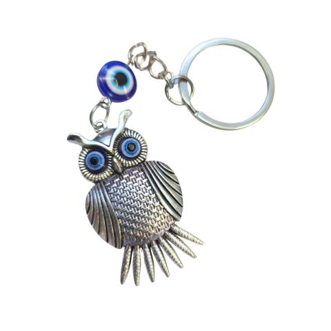 Breloc bufnita, ochi al protectiei si noroc, inox, argintiu [1]