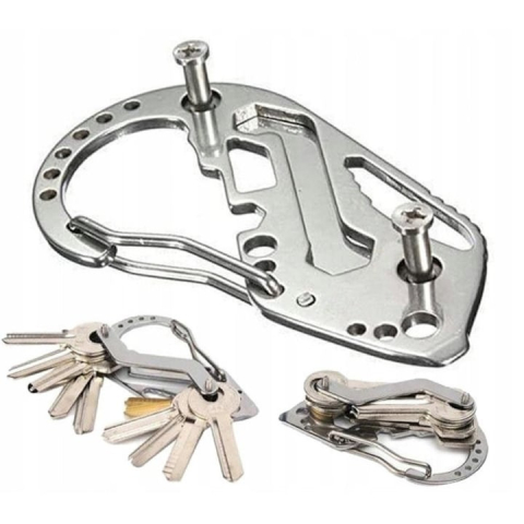 Breloc carabiniera multifunctionala organizator chei, multitool din otel inoxidabil cu surubelnita, deschizator sticle si cheie fixa [1]