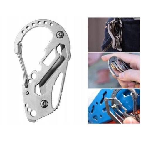 Breloc carabiniera multifunctionala organizator chei, multitool din otel inoxidabil cu surubelnita, deschizator sticle si cheie fixa [5]