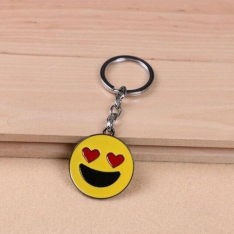 Breloc chei emoticon indragostit, ochi inimioara, metalic, galben, 9.8 x 3.8 cm, inel 2.6 cm, accesoriu decorativ [2]