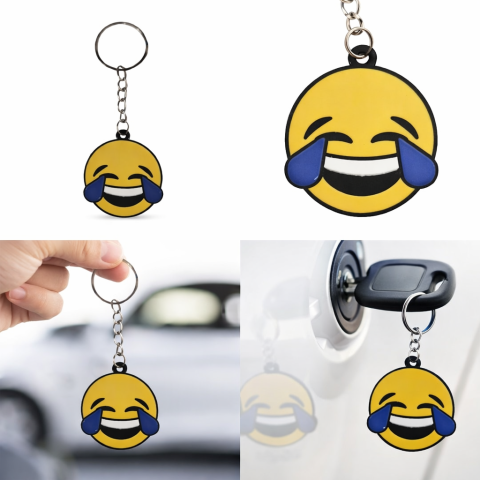 Breloc chei emoticon ras cu lacrimi, fata comica, metalic, galben, 9.8 x 3.8 cm, inel 2.6 cm, accesoriu decorativ [1]