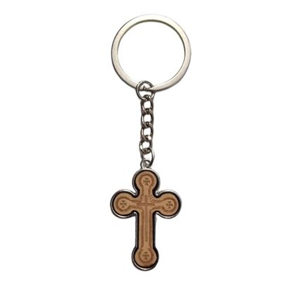 CASA & GRADINA - Breloc crestin bej-argintiu 9,3 cm, cruce 3,5 x 2,6 cm, grosime 4 mm, inel 3,4 cm, accesoriu religios pentru port chei barbati si femei sau marturii botez