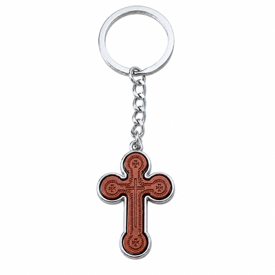 CASA & GRADINA - Breloc crestin maro 9,3 cm, cruce 3,5 x 2,6 cm cu Isus, grosime 4 mm, inel 3,4 cm, accesoriu religios pentru chei, marturie botez