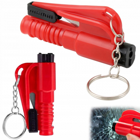 Breloc de supravietuire multifunctional 3in1,ciocan,cutit,fluier - Rosu [1]