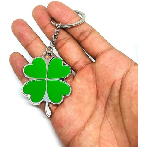 Breloc in forma de trifoi cu 4 foi, metalic, simbol noroc, 4 cm, verde [10]
