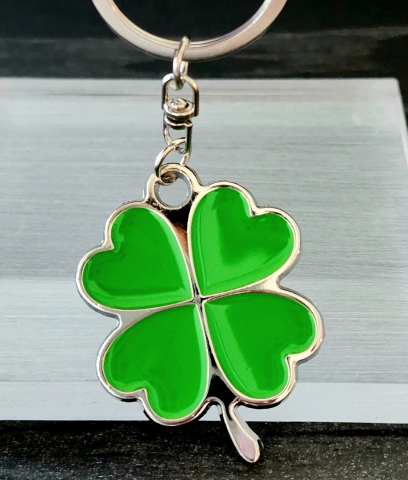 Breloc in forma de trifoi cu 4 foi, metalic, simbol noroc, 4 cm, verde [3]
