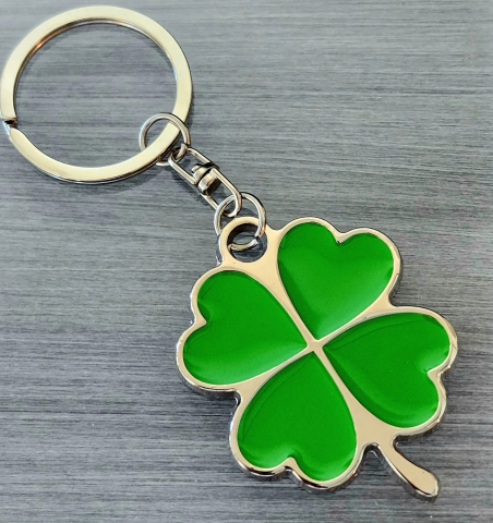 Breloc in forma de trifoi cu 4 foi, metalic, simbol noroc, 4 cm, verde [7]