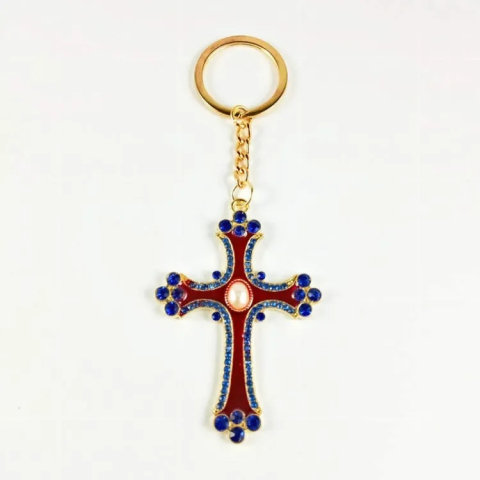 Breloc metalic auriu cu cruce si elemente decorative, 120 x 45 mm [2]