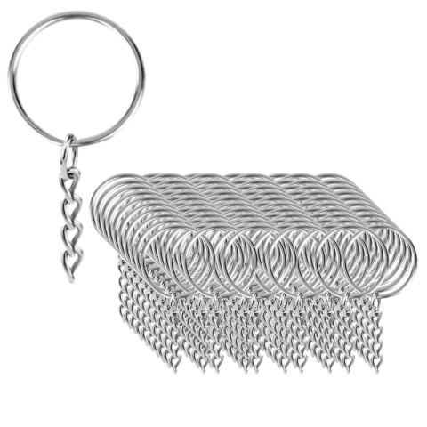 CASA & GRADINA - Breloc metalic cu lant, metal nichelat rezistent, pentru accesorii si proiecte DIY, 100 bucati