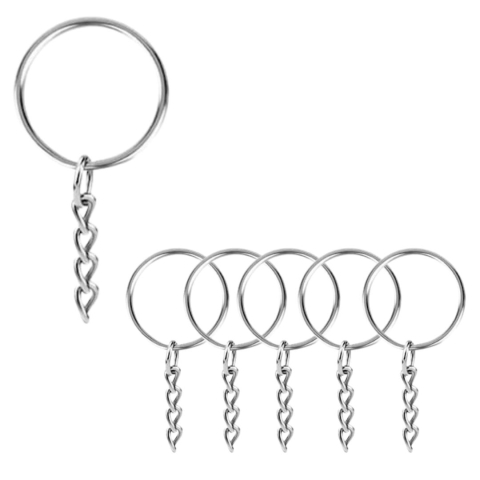 Breloc metalic cu lant, metal nichelat rezistent, pentru accesorii si proiecte DIY, 5 bucati