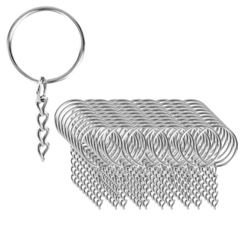 CASA & GRADINA - Breloc metalic cu lant, metal nichelat rezistent, pentru accesorii si proiecte DIY, 50 bucati