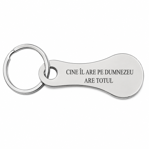 Breloc metalic gravat "Cine Il Are Pe Dumnezeu Are Totul", argintiu, cu inel metalic, mesaj motivational crestin, cadou pentru familie, prieteni si persoane dragi [3]