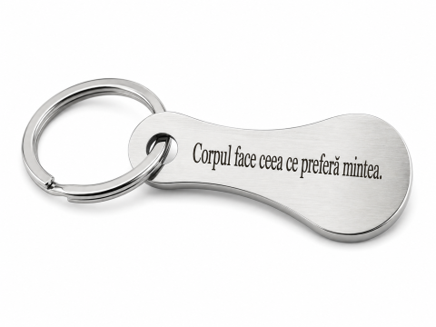 CASA & GRADINA - Breloc metalic gravat "Corpul face ceea ce prefera mintea", argintiu, accesoriu premium pentru chei, geanta, rucsac si portofel, cadou motivational